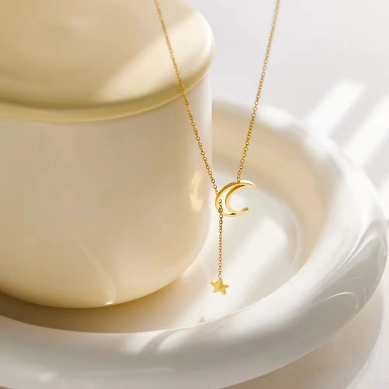 Product image KAHASIL - Kalung Titanium Wanita Anti Karat dan Luntur Tali Rantai Motif Bulan Bintang KH022 all variant GOLD